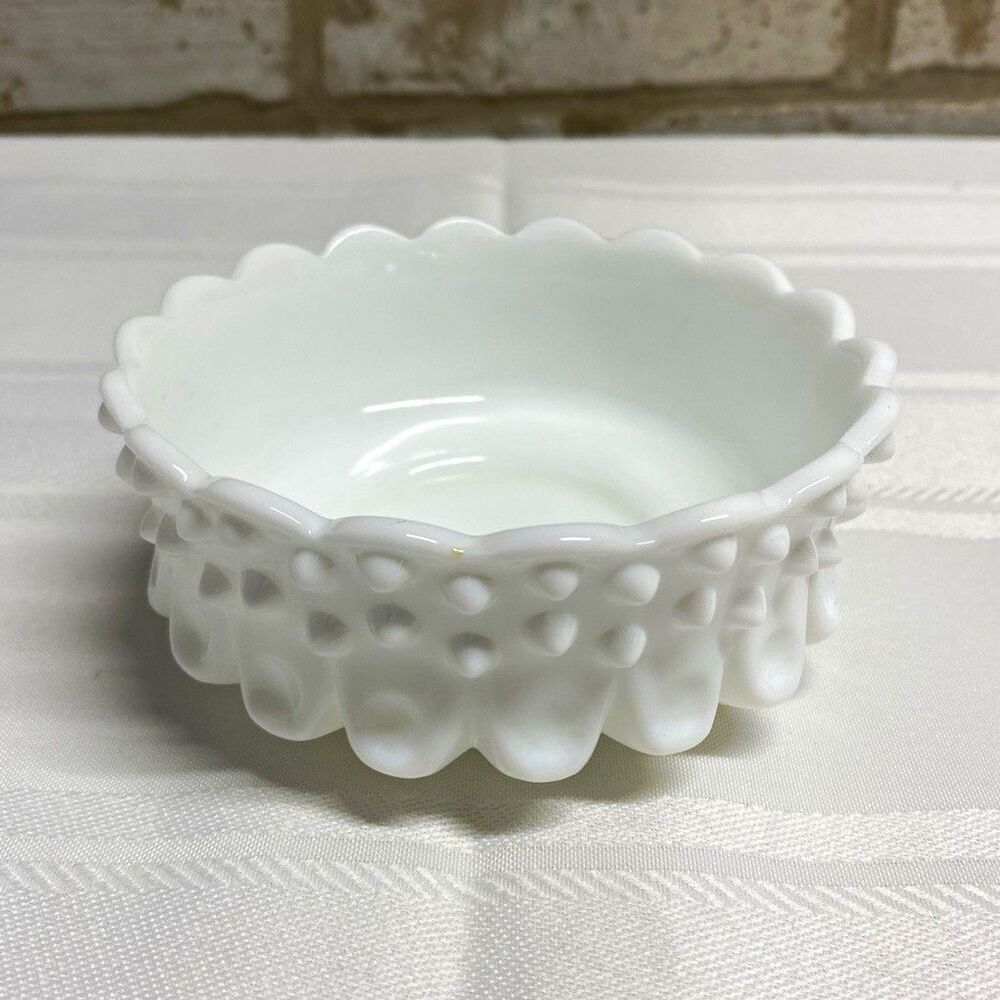 Fenton White Milk Glass Hobnail Bowl – Round Glossy Finish – 4 in Diameter